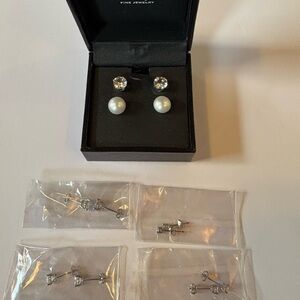 Earrings Set Pearl & cubic zirconia diamonds